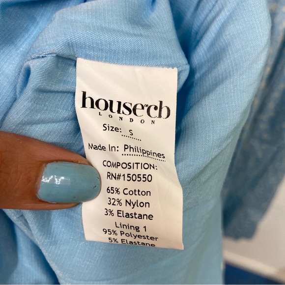 House of CB Tallulah puff sleeve midi dress milkmaid dress size small light blue - Picture 7 of 9